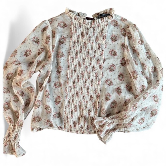 Zara Floral Ruffle Sheer Blouse - Picture 4 of 10